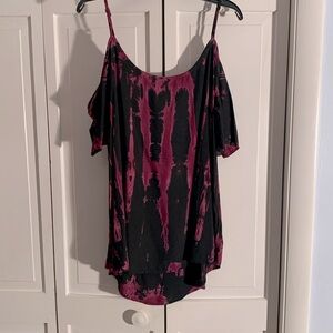 Rock & Republic Purple & Black Cold Shoulder Blouse